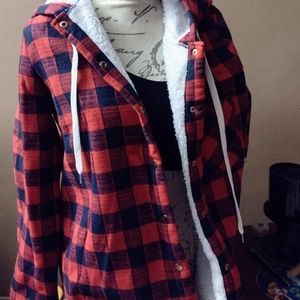 Women's buffalo plaid snap closure  hoodie lined throughout